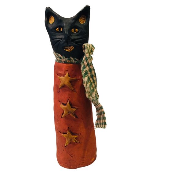 E. Smithson Distressed Halloween Black Cat Primitive 5 1/2" Statue - Picture 1 of 5